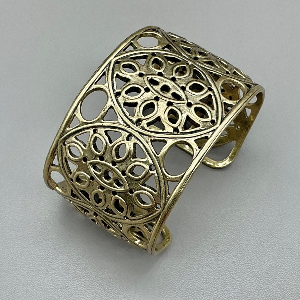 Lucky Brand Cuff Bracelet Women Gold Tone Open Filigree Geometric Boho Jewelry